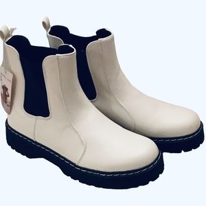 🆕 Sincerely Jules HIPPIE Chelsea Platform Ankle Boot Sz 10 White Faux Leather